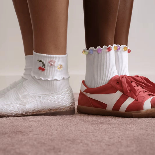 Bombas x Susan Alexandra Embellished Ruffle Rib Quarter Sock 2-Pack - US 3017