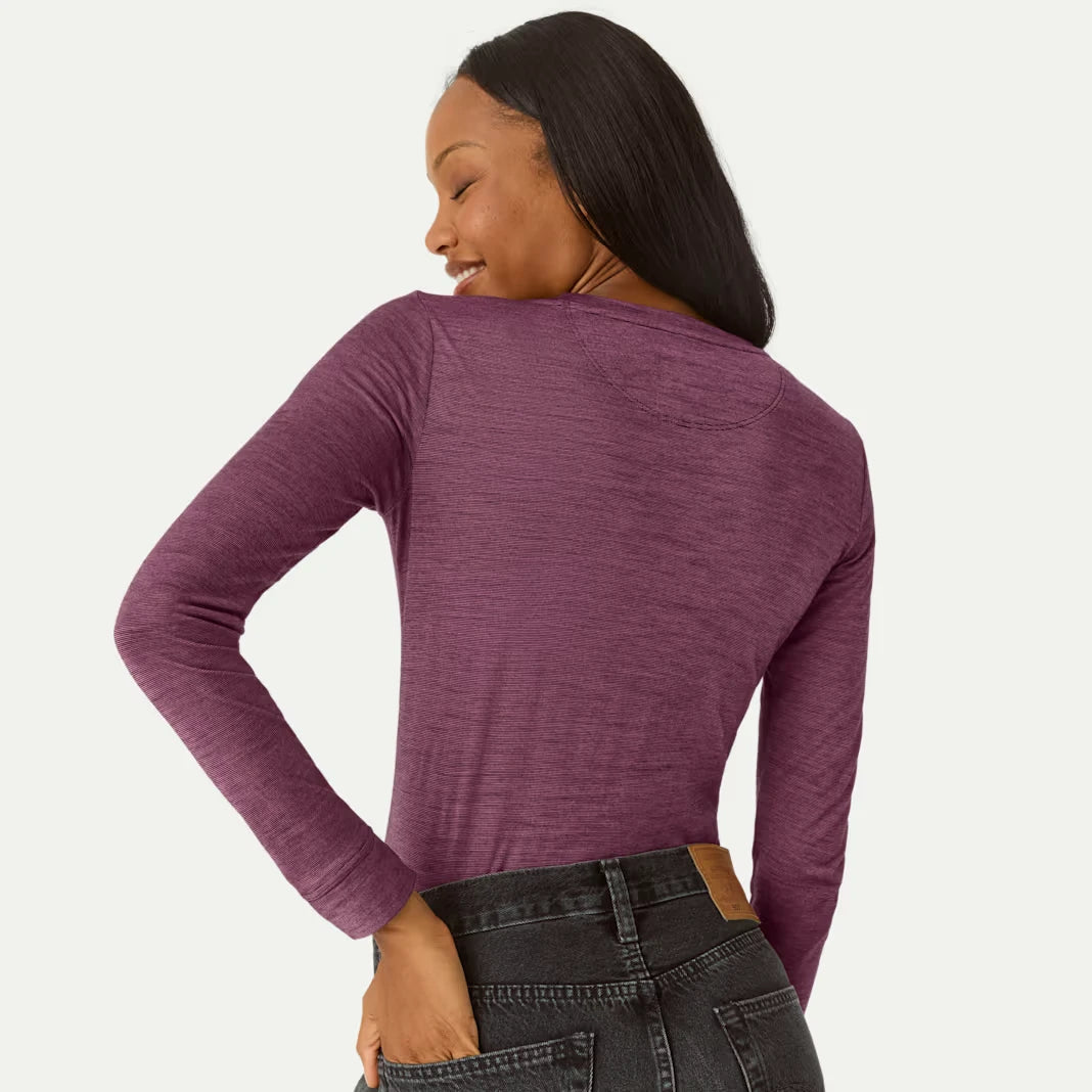 Women's Merino Wool Blend Crew Neck Long Sleeve T-Shirt - US 7685