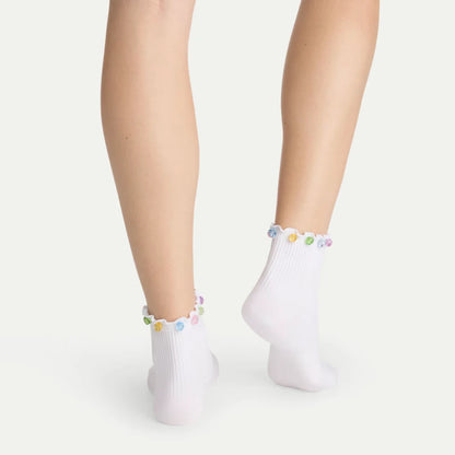 Bombas x Susan Alexandra Embellished Ruffle Rib Quarter Socks - US 8213