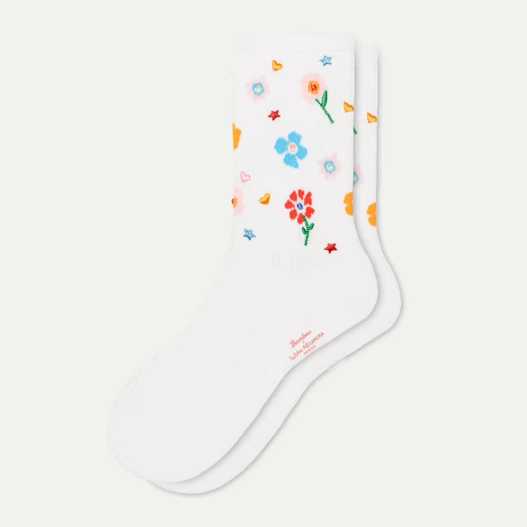 Bombas x Susan Alexandra Floral Embroidered Half Calf Socks - US 6324