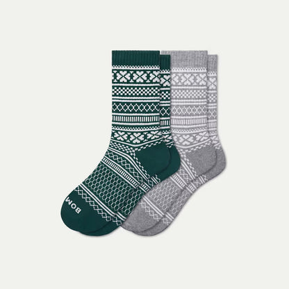 Men's Fair Isle Half Calf Sock 2-Pack Ornament Gift Box - US 2267