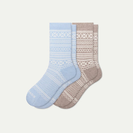 Women's Fair Isle Half Calf Sock 2-Pack Ornament Gift Box - US 4758