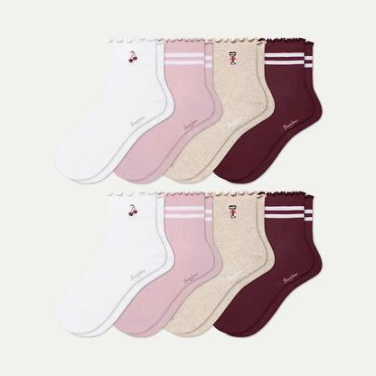 Women's Ruffle Rib Quarter Sock 8-Pack - US 2410