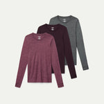Women's Merino Wool Blend Crew Neck Long Sleeve T-Shirt 3-Pack - US 4865
