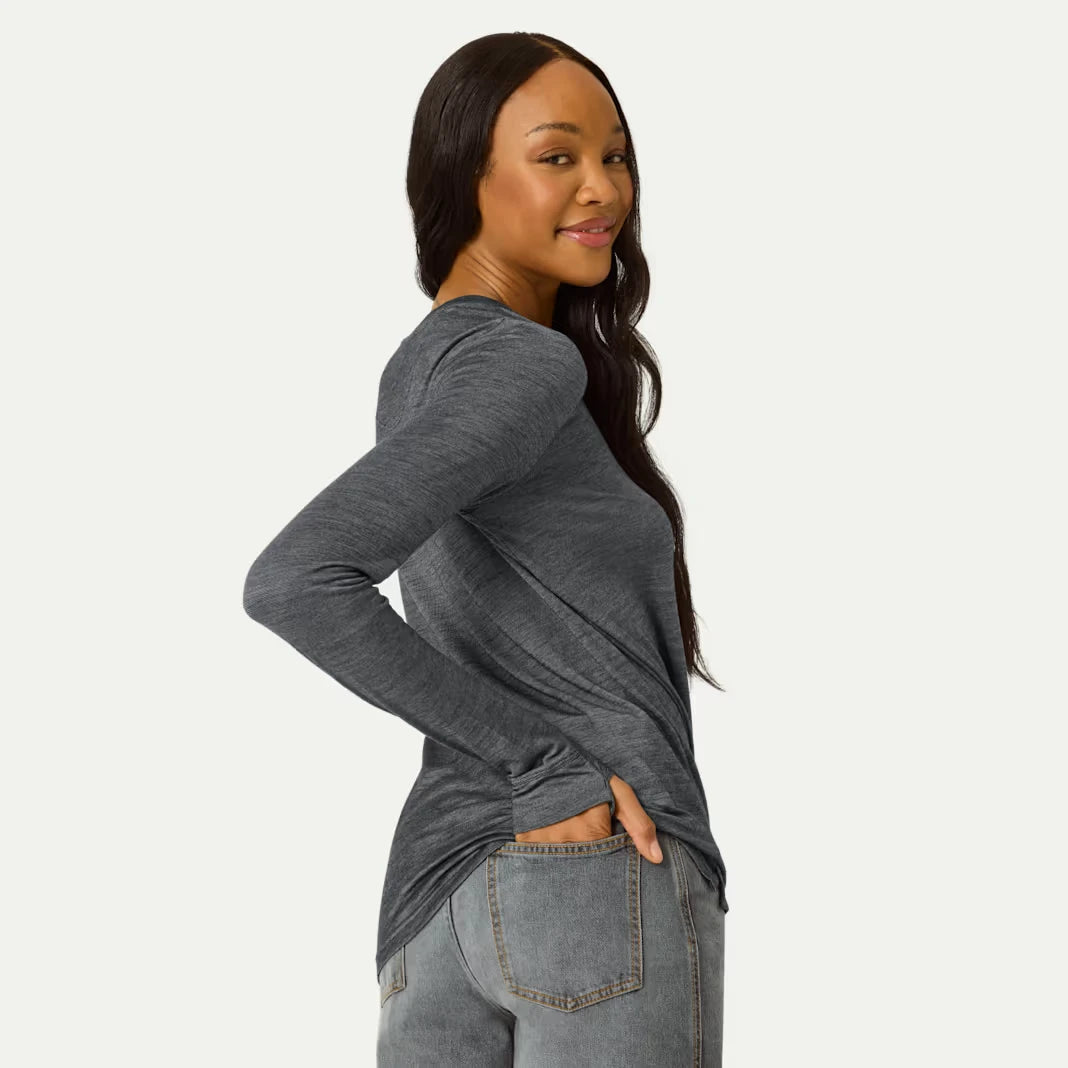 Women's Merino Wool Blend Crew Neck Long Sleeve T-Shirt 3-Pack - US 4865
