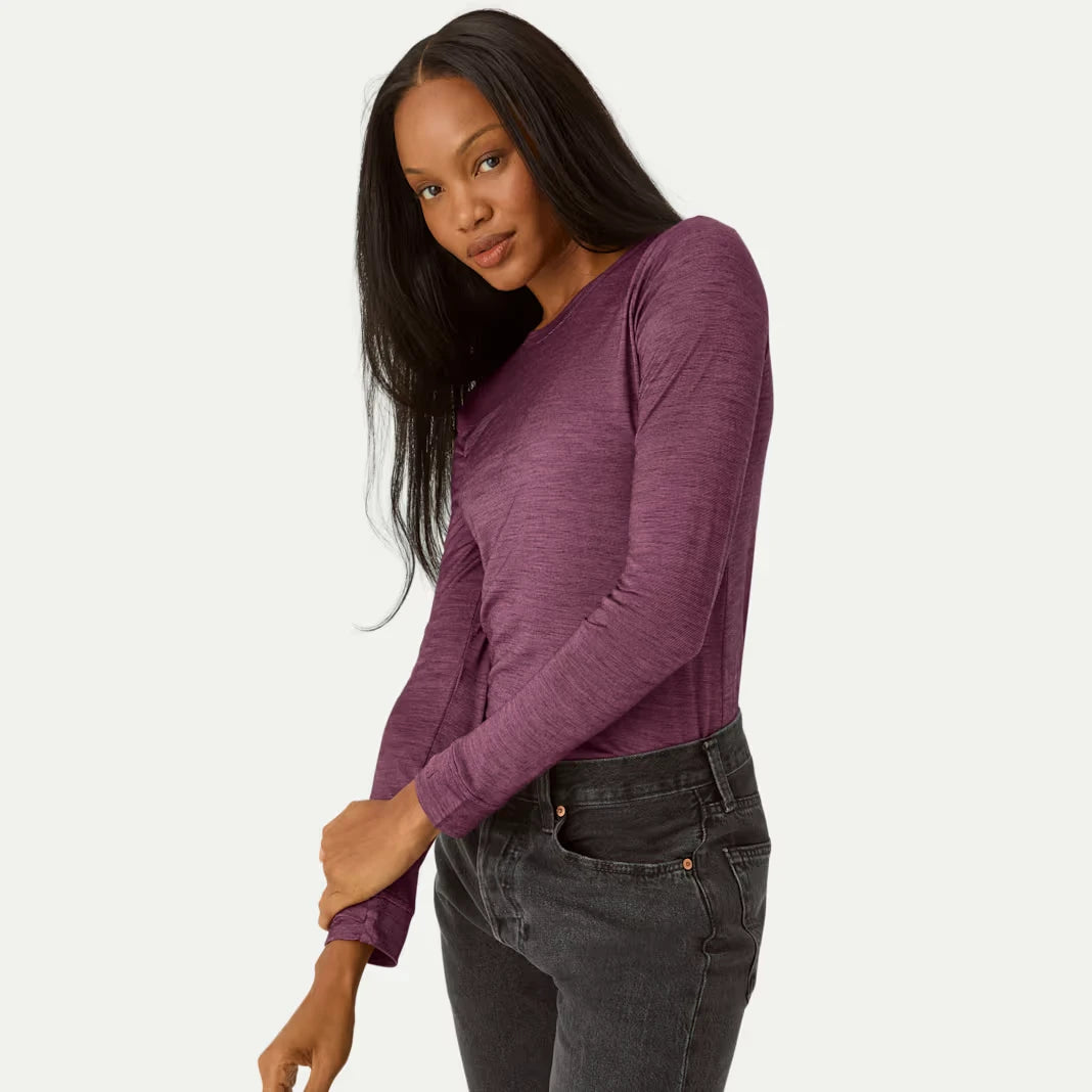 Women's Merino Wool Blend Crew Neck Long Sleeve T-Shirt - US 7685