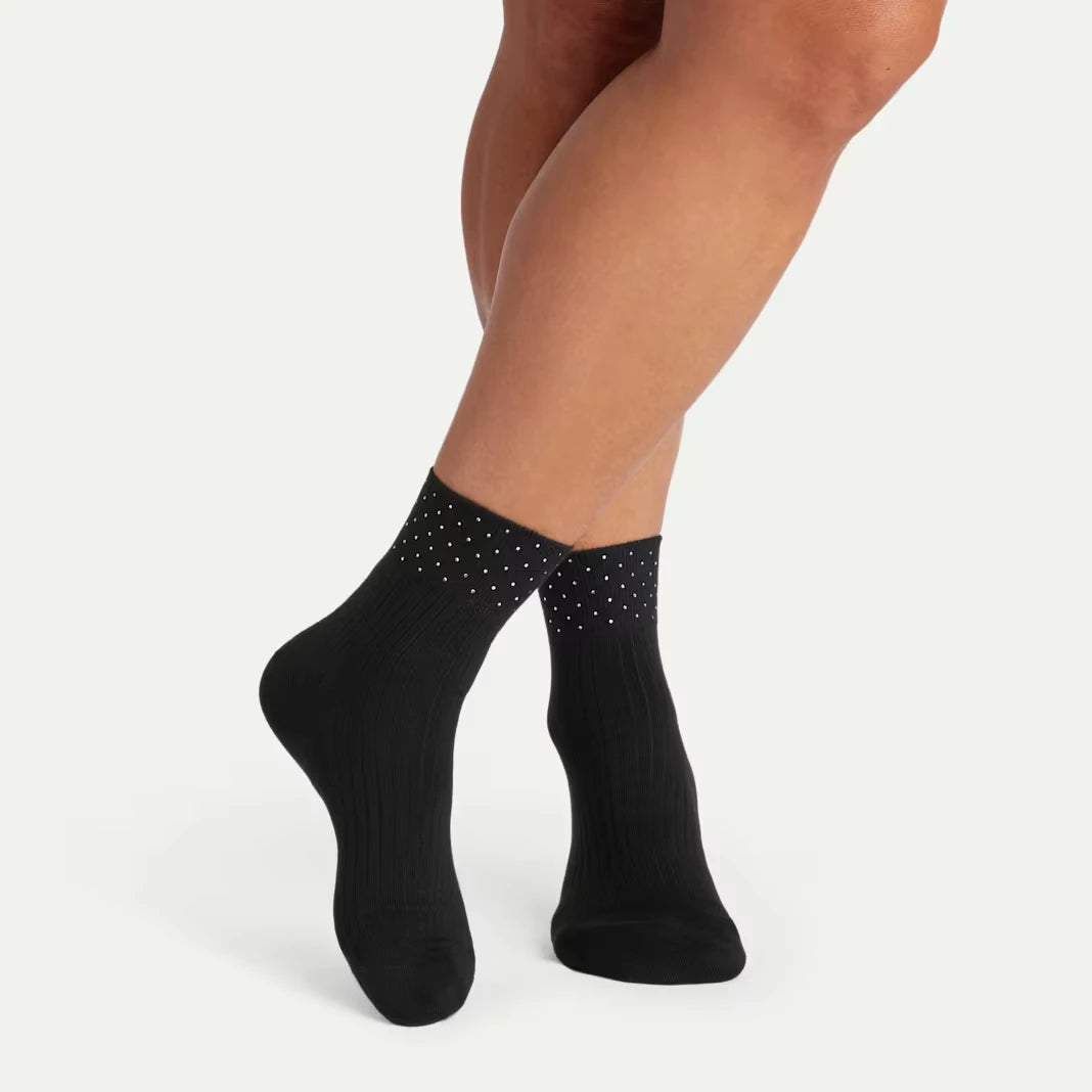 Women’s Rhinestone Rib Quarter Socks - US 8744